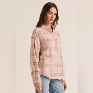 Z Supply River Plaid Button Up in Lilac Gray
